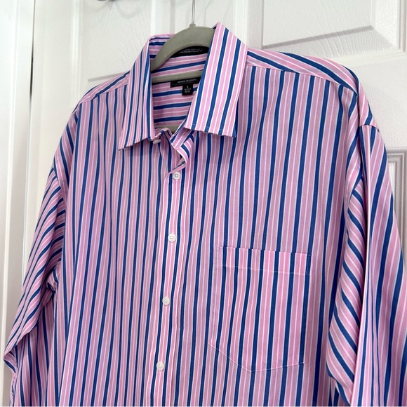 Croft & Barrow Mens Pink Blue Striped Button Up Dress Shirt Sz L 16.5/17 Classic - Picture 4 of 13